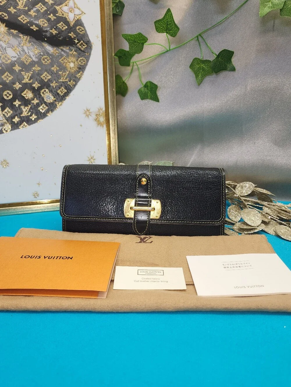 Authentic Louis Vuitton Suhali Le Favori Wallet In Black With Dust Bag
